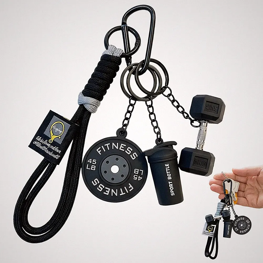 1PCS PVC Material Dumbbell Keychain & Fitness Keychain with Barbell Plate, Ba...