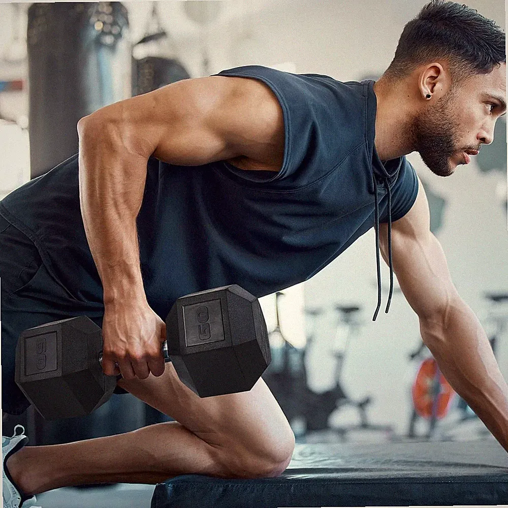 1xRubber Grip Dumbbell 75lb Weight Set with Anti-Slip Hex Body Building Training
