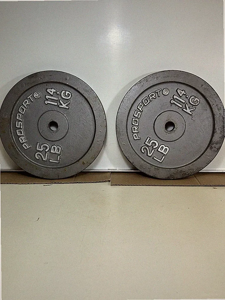 (2) 25 Pound Prosport Barbell Dumbbell Weight Plates Fits Standard 1 Inch Bar