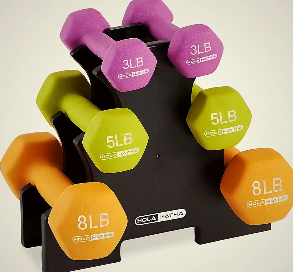 2, 3, 5, 8, and 10 Pound Neoprene Dumbbell Free Hand Weight Set with Rack, Ideal
