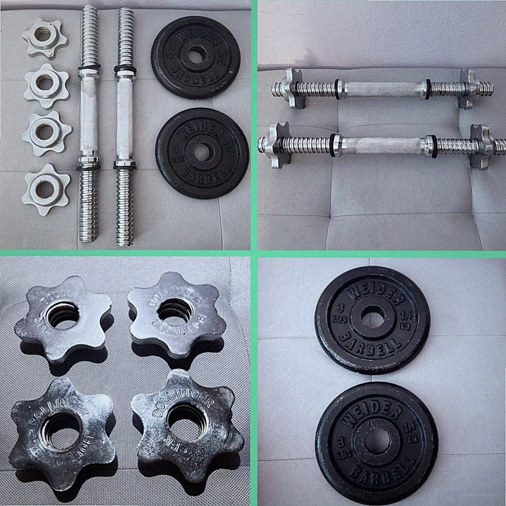 2 Bollinger Dumbbell Bars Handles + Matching Screw Collars + Extra Weider Plates