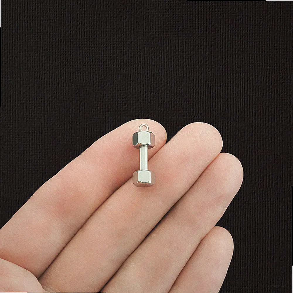 2 Dumbbell Weight Stainless Steel Charms 3D - SSP268