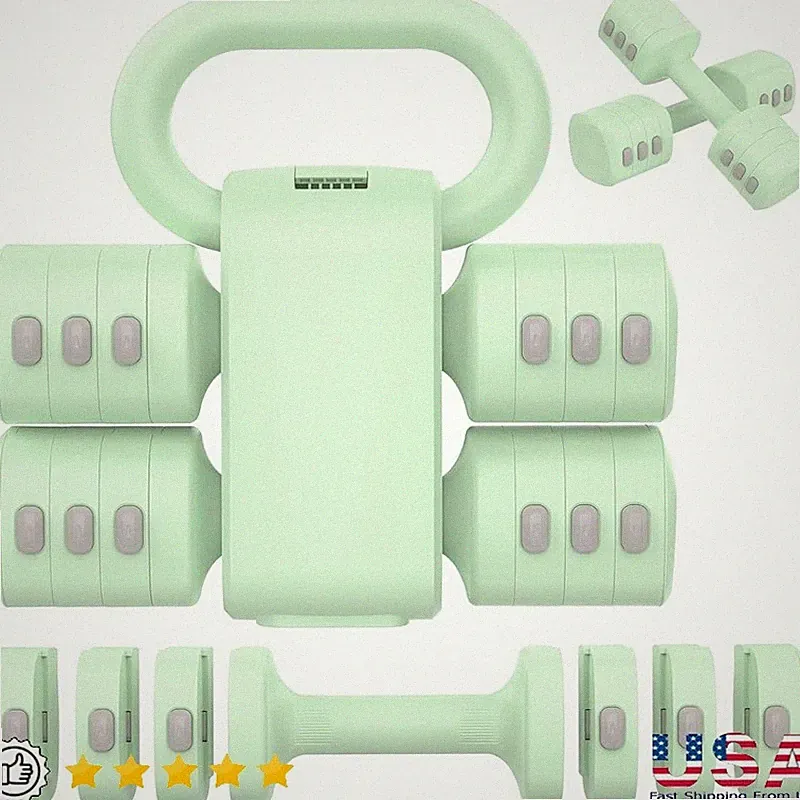 2-in-1 Adjustable Dumbbell Kettlebell Set Portable Weight Training System New
