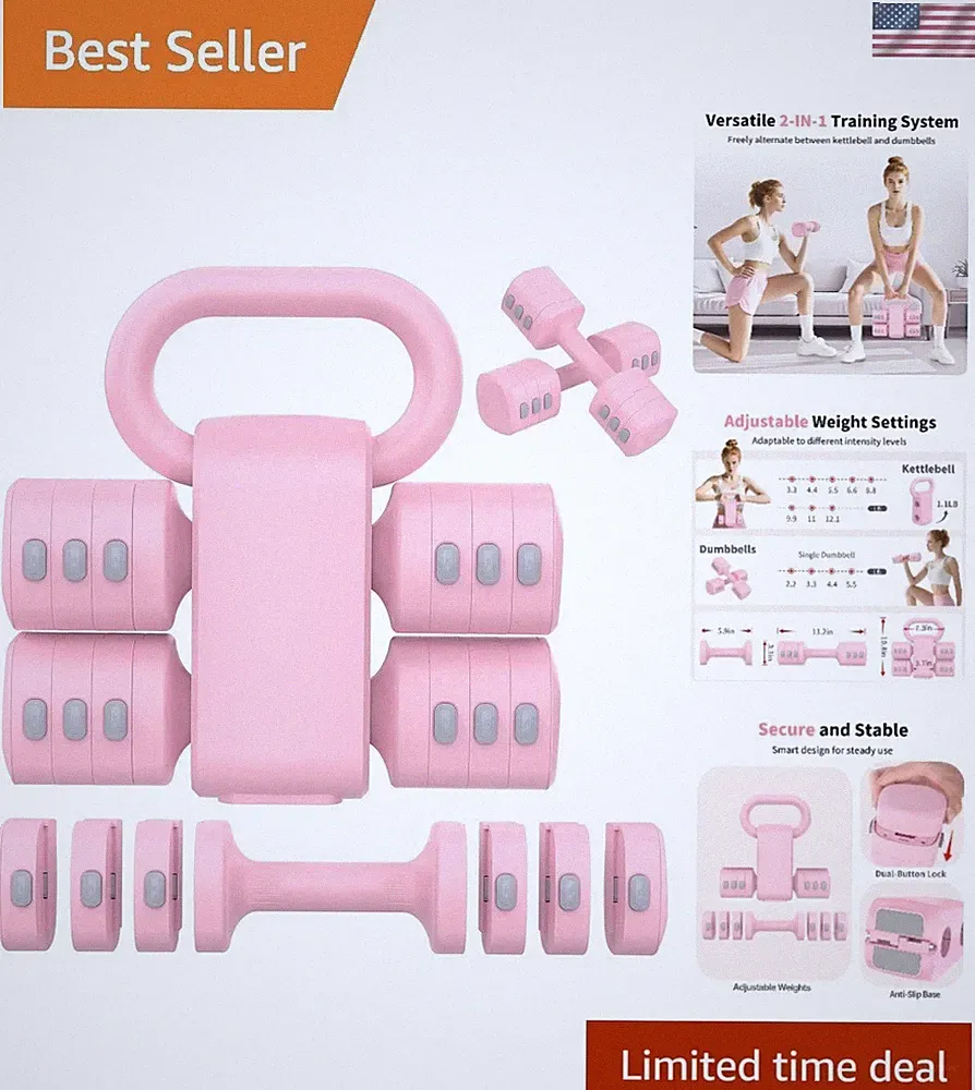 2-in-1 Adjustable Dumbbells & Kettlebell Set with 4 Weight Levels for Home Gym
