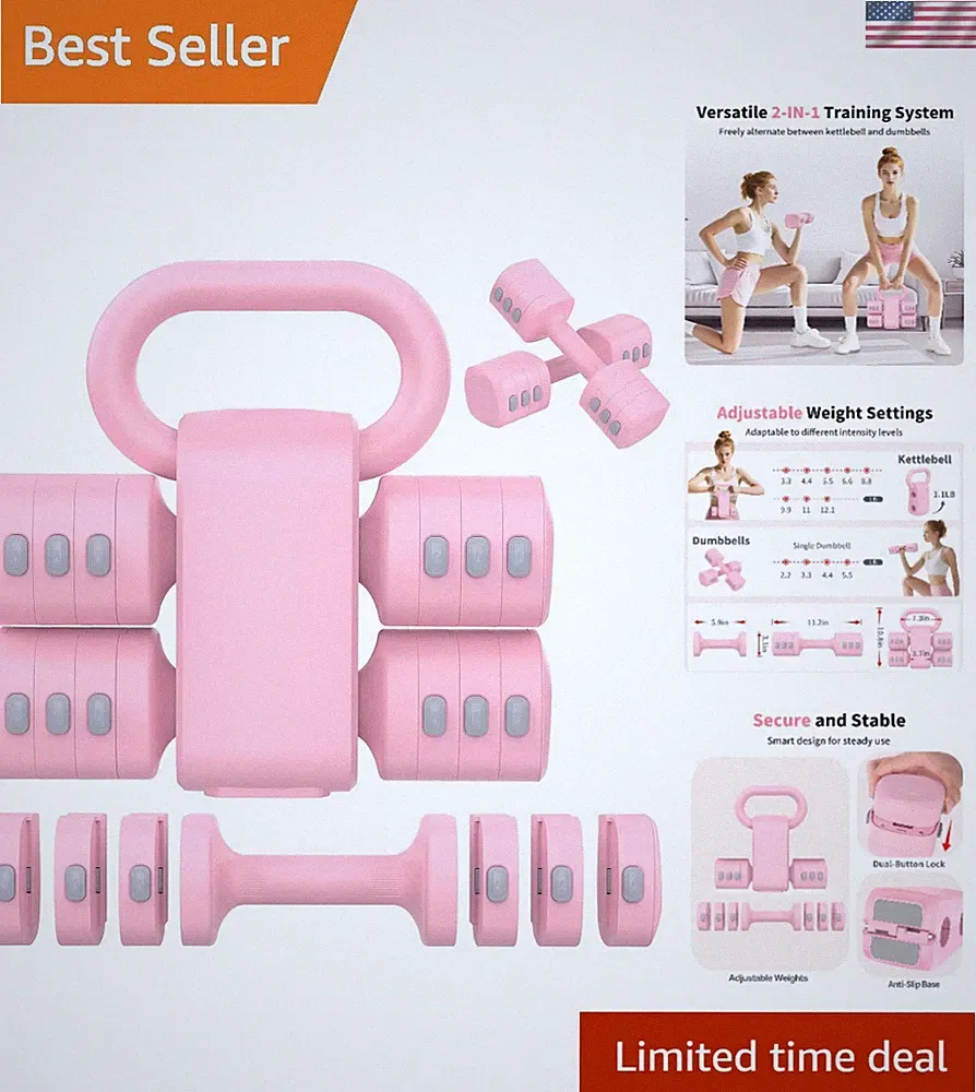 2-in-1 Adjustable Dumbbells & Kettlebell Set with 4 Weight Levels for Home Gym