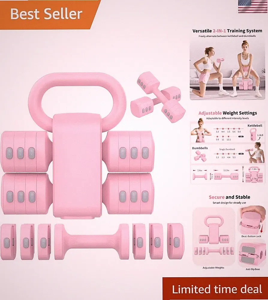 2-in-1 Adjustable Dumbbells & Kettlebell Set with 4 Weight Levels for Home Gym
