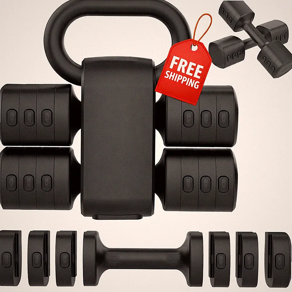 2-in-1 Adjustable Dumbbells Set w/ Kettlebell 4 Weight Levels Home Gym Fitness F