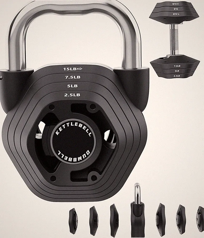 2-in-1 Adjustable Kettlebell, 15-45LB Kettlebells Weight Set for Strength