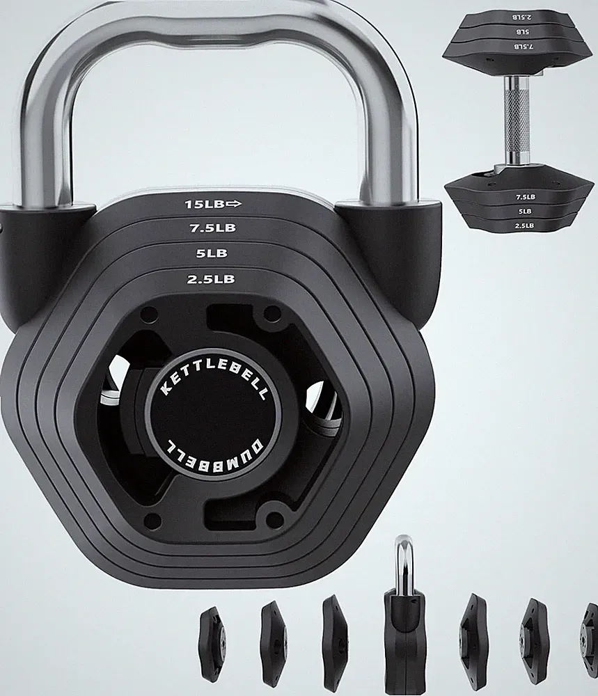 2-in-1 Adjustable Kettlebell 15-45LB Weight Set Strength