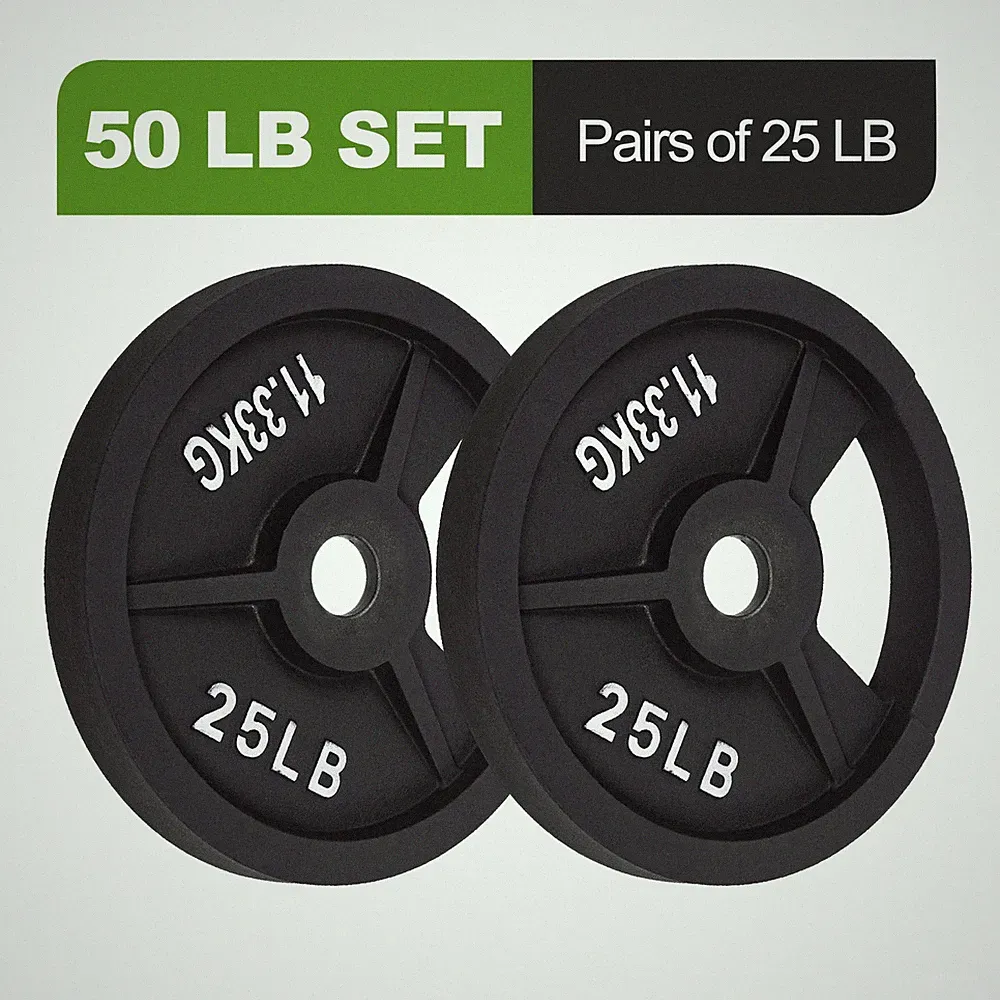 2-Inch Olympic Cast Iron Weight Plates Set, 50 LB Set (2×25 LB)