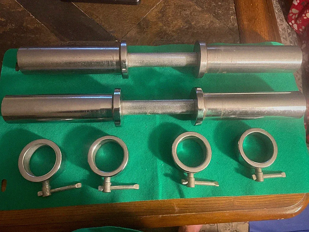 2 Olympic Dumbbell Handles 20in Loadable Bars Nice Set