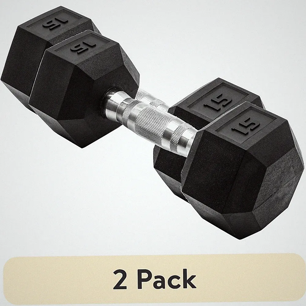 2 Pack 15lb Rubber Coated Hexagon Dumbbell Weight Set