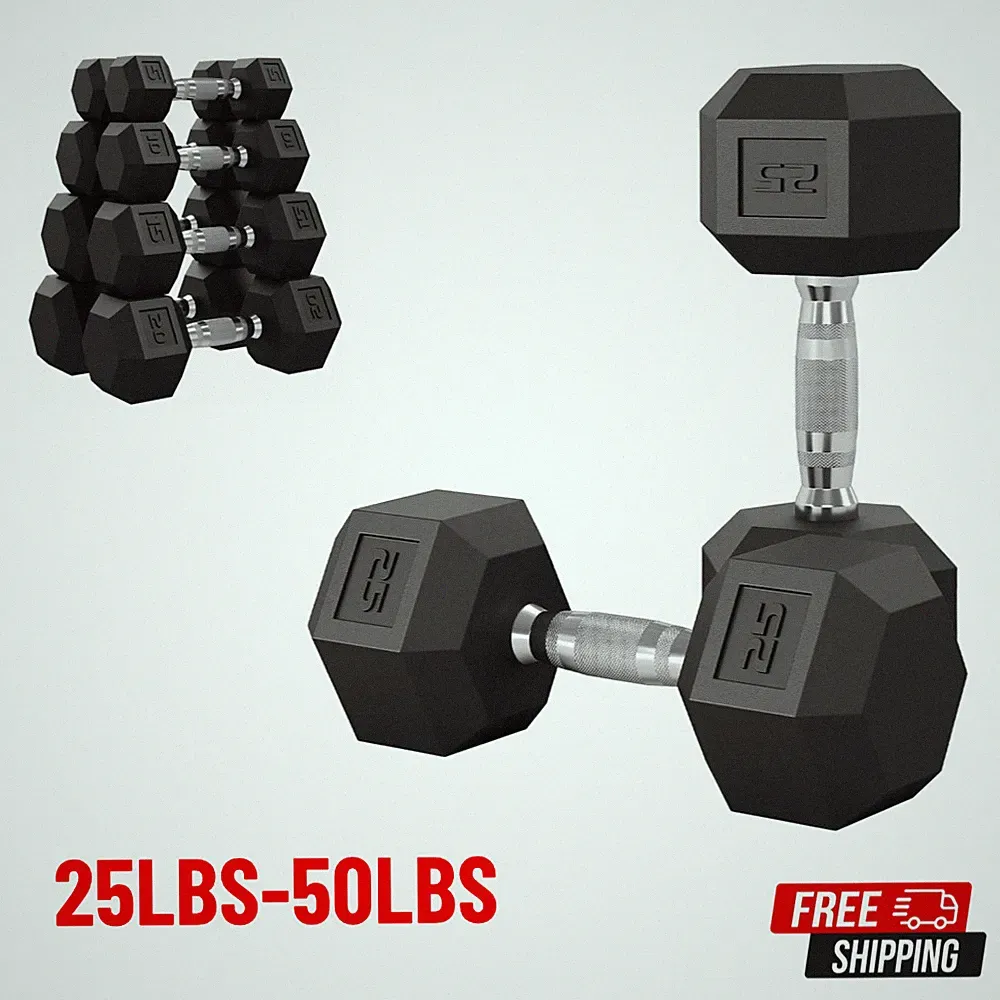 2 Pack 25/45/35/30/50lbs Rubber Hex Dumbbell Set – Solid Steel Handles, Durable