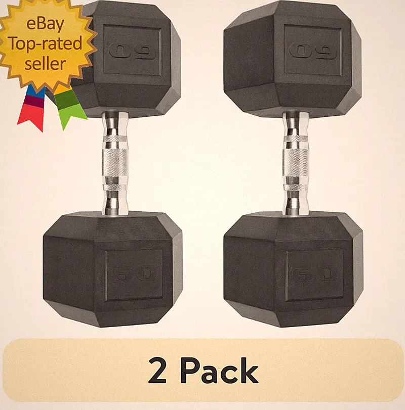 (2 Pack) Barbell, 60Lb Coated Hex Dumbbell, Single