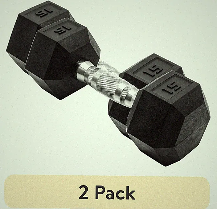 (2 pack) CAP Barbell, 15lb Rubber Hex Dumbbell, Single