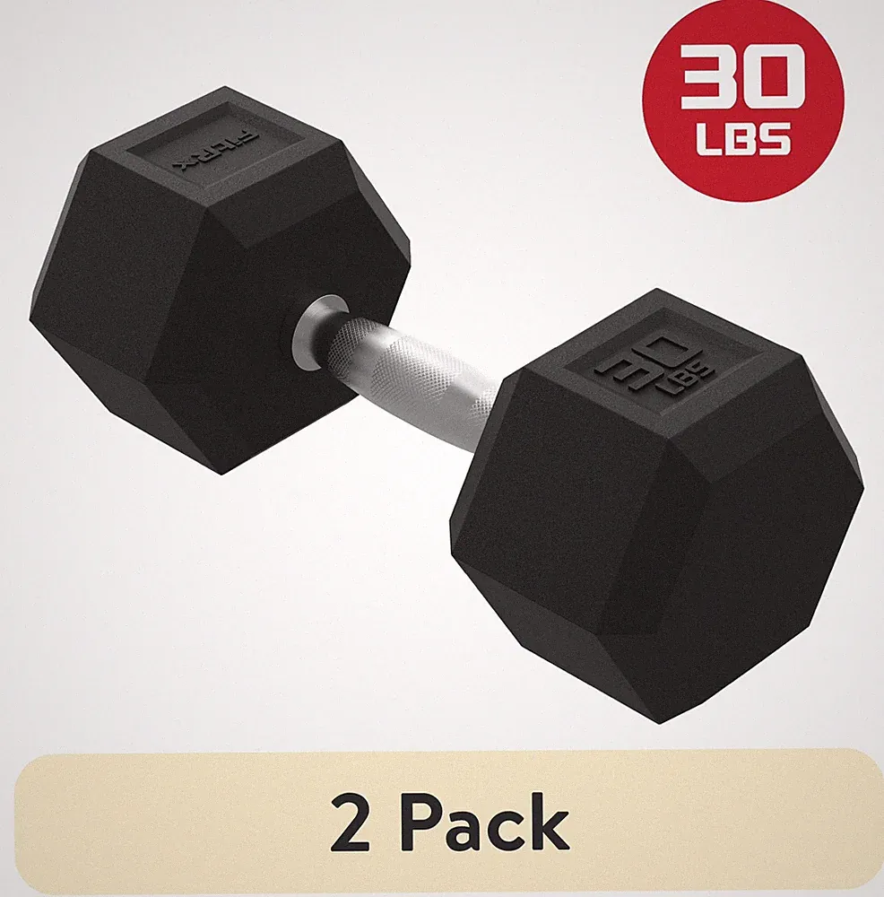 (2 pack) FitRx 30lbs Rubber Hex Dumbbell – Solid Steel Handle