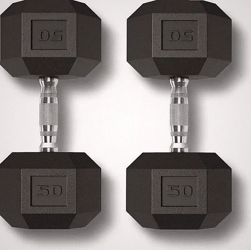 2 Pack Hex 50lb Dumbbells Set Rubber Encased Cast Weights Carbon Steel Handles