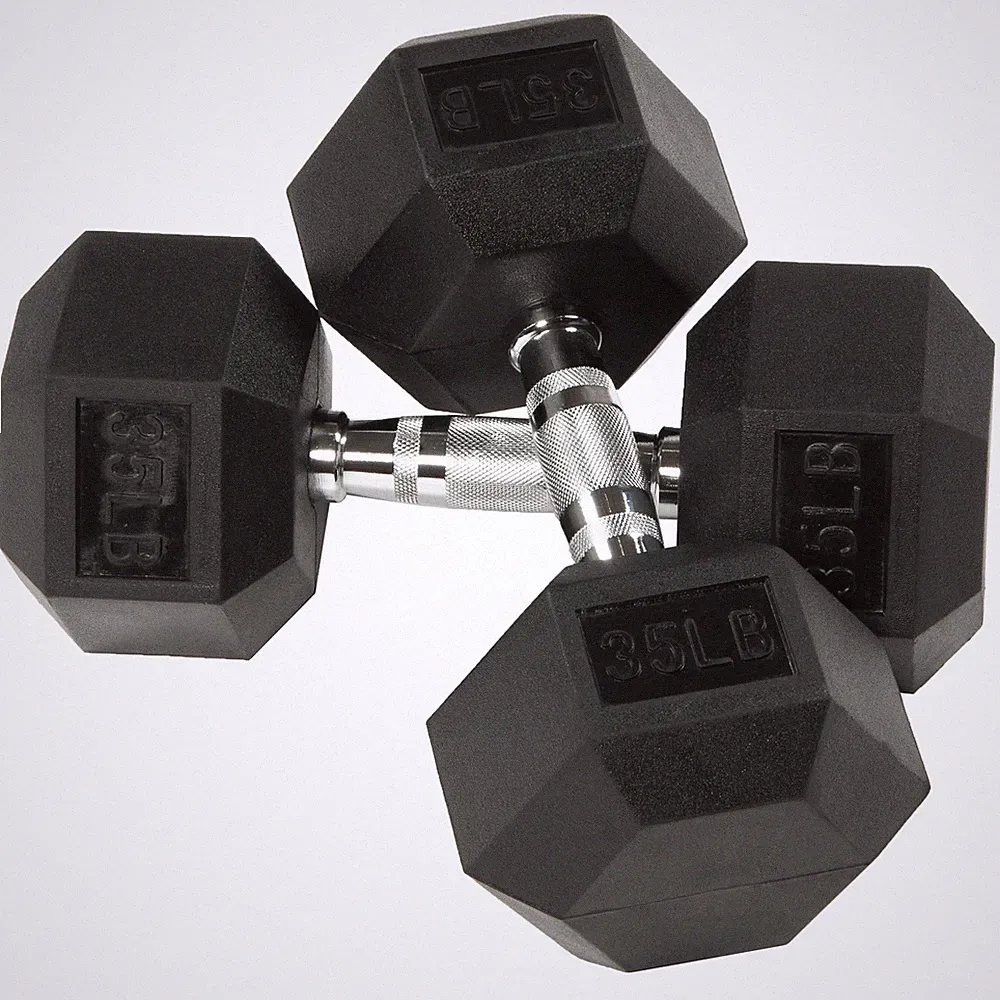 2 Packs, BalanceFrom Rubber Encased Hex Dumbbells, 35 lbs Pair, Black