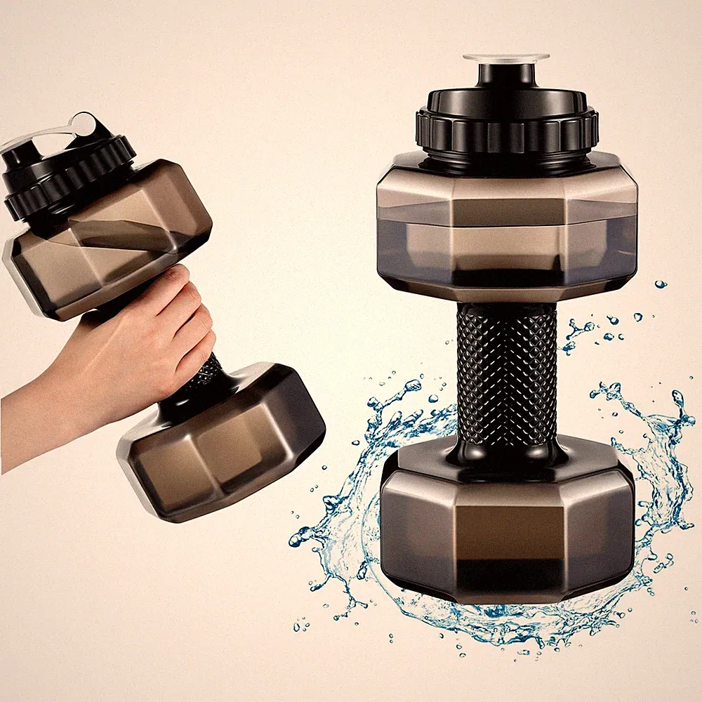 2 Pcs Dumbbell Water Bottle Gifts, 2.2 L / 75 oz Gym Workout Water Bottles Bi...