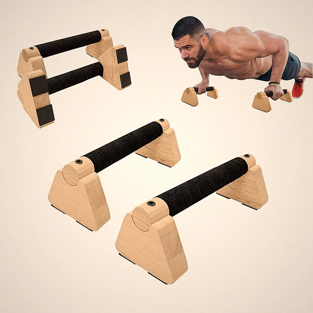 2 PCS Wooden Parallettes Bars, Wood Push Up Bars Calisthenics Equipment with...