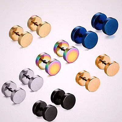 2 pieces Stud Earrings Round Barbell Dumbbells Stainless Steel Screw 3mm - 12mm