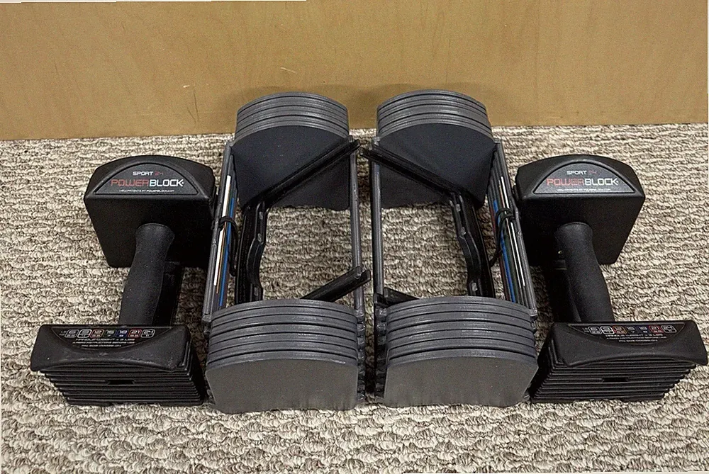 2 PowerBlock Sport 24 Dumbell Set 24 Pounds Each Adjustable Weights GREAT SHAPE!