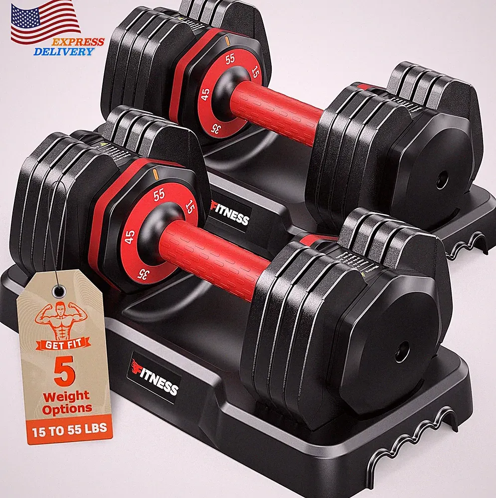 2 Set Adjustable Dumbbells w/Anti-Slip Texture Handle 25/55/80Lb Pair Weight Set