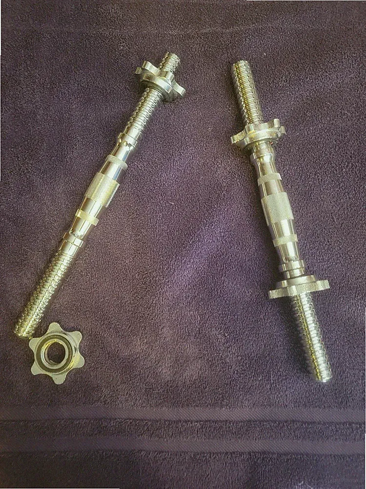 2- Standard 1” Contoured Dumbell Bars With Collars- Metal Dumbell Chrome