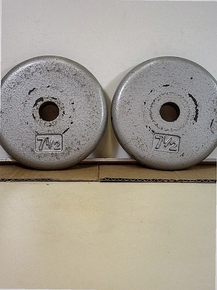 (2) Standard 1 inch Hole 7.5 Pound Barbell Dumbbell Weight Plates Gray Used