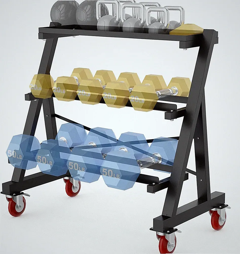 2-Tier Dumbbell Rack Stand Heavy Duty Weight Stand with Lower Kettlebell Storage