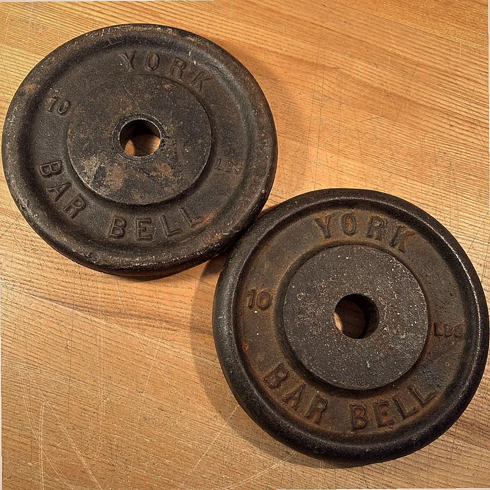 2 Vintage YORK 10 LB Barbell Weights, Dumbbell Plates 2 Pcs, 20 Pounds Total