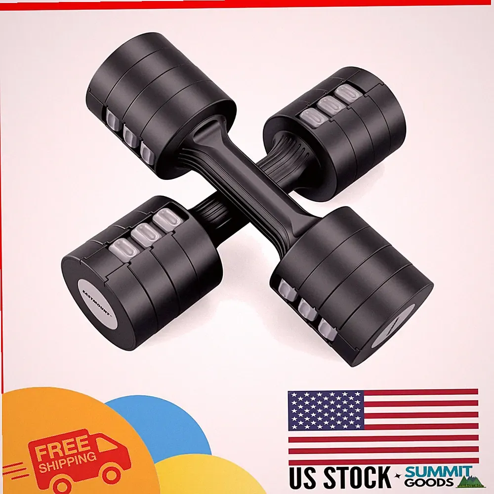 2 x 5 lb Adjustable Dumbbells - Fast Adjust 6 in 1 for Home Fitness Training