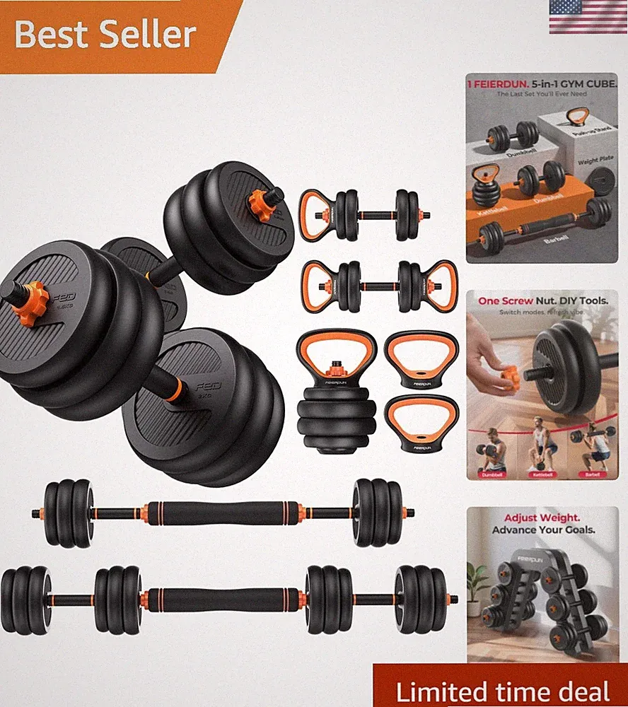 20/30/40/90lbs Adjustable Dumbbells, Compact 5-in-1 Fitness Solution
