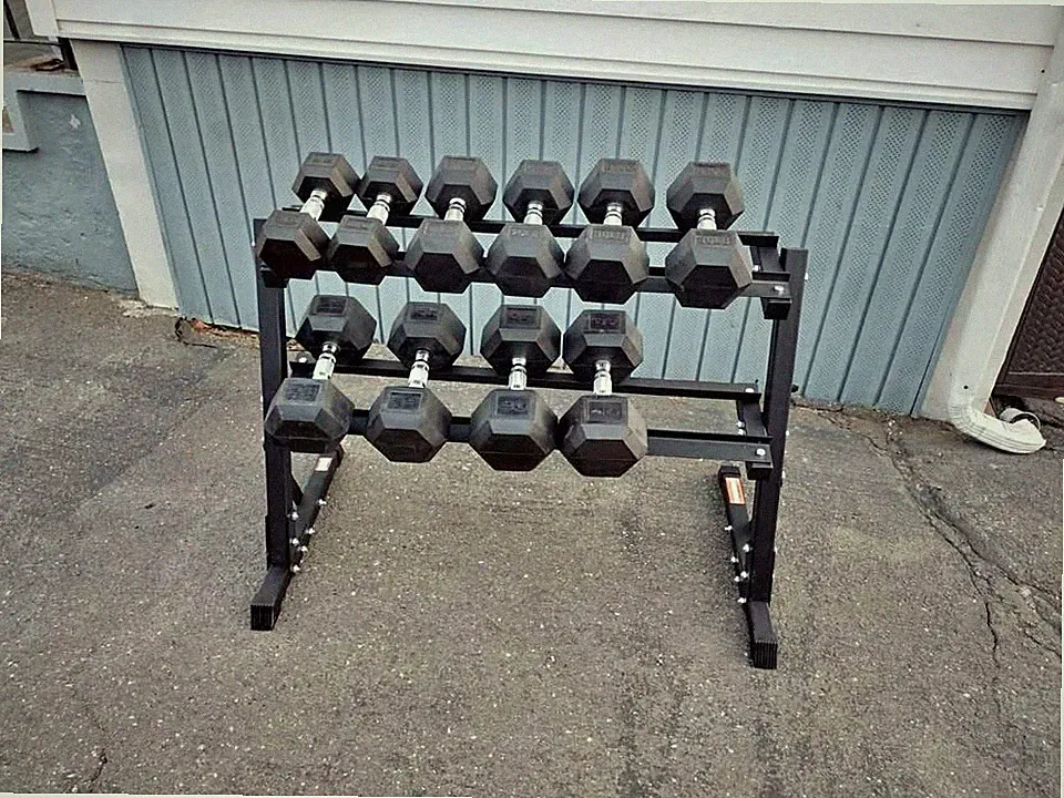 20–40 lb Rubber Hex Dumbbell Set w/ Rack – Commercial Gym Weights Set