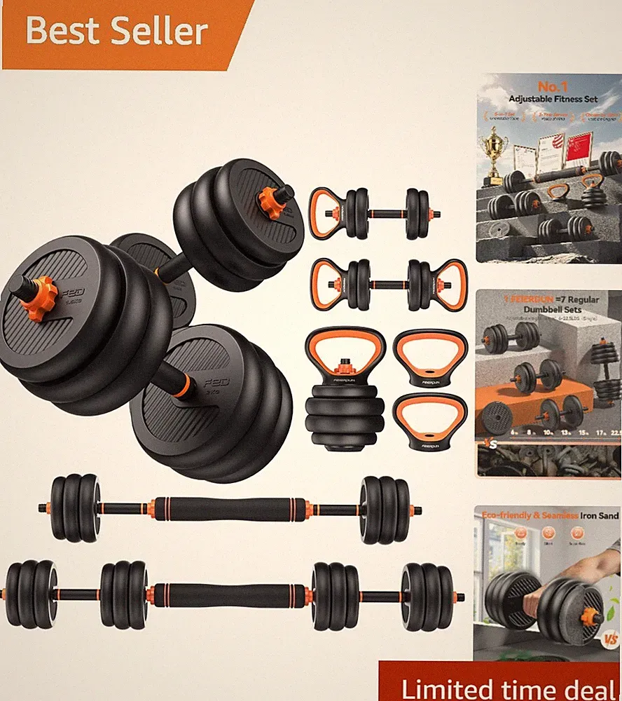 20-90 lbs Adjustable Dumbbells with Barbell, Kettlebell, Push-Up Stands