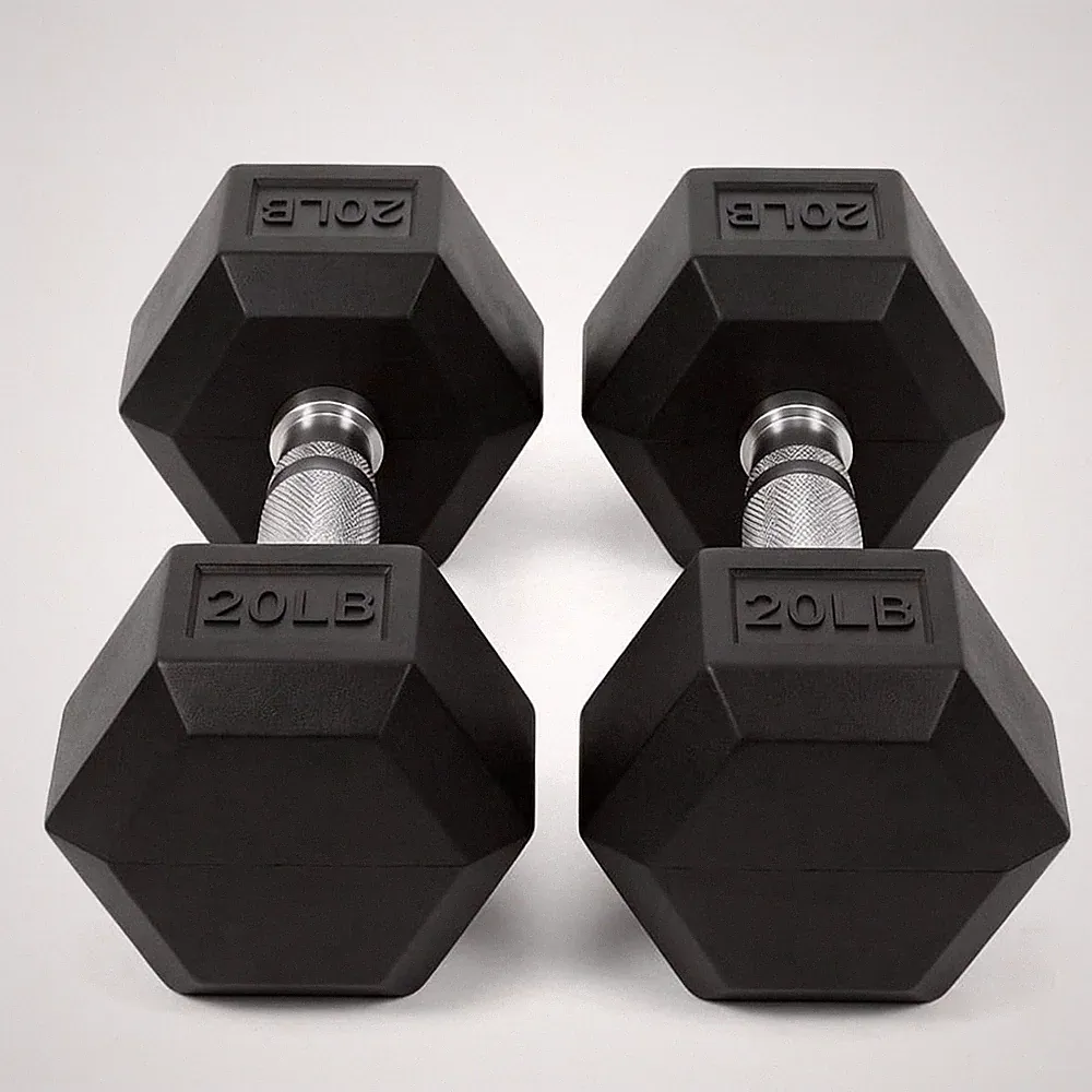 20 LB Dumbbells Set of 2, Rubber Hex Hand Weights with Textured Metal Handles, F