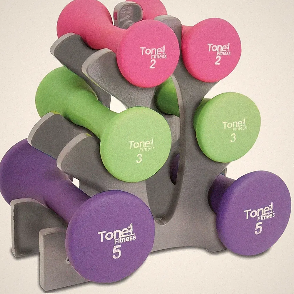 20 lb Neoprene Dumbbell Set - 3 Pairs with Storage Rack for Home Fitness