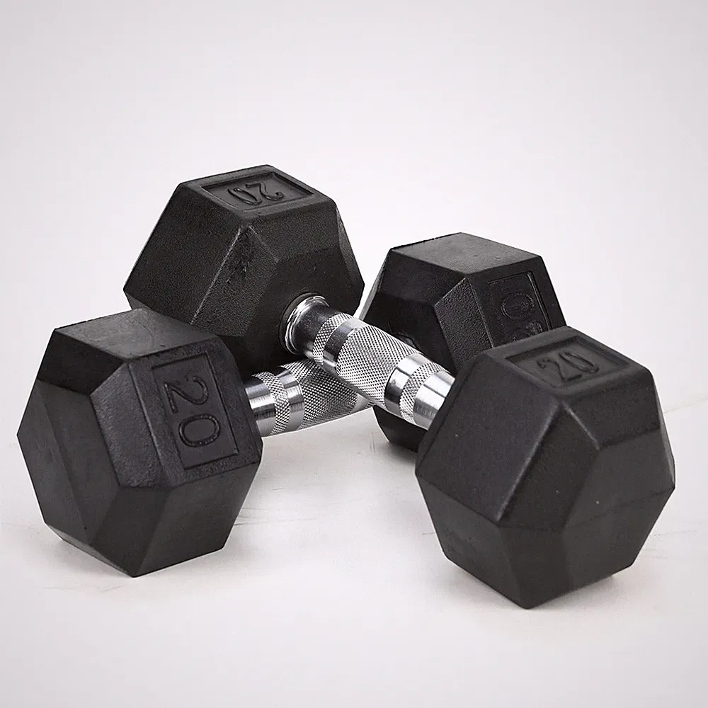 20 LB Rubber Coated Cast Iron Hex Dumbbell 2-Piece Set