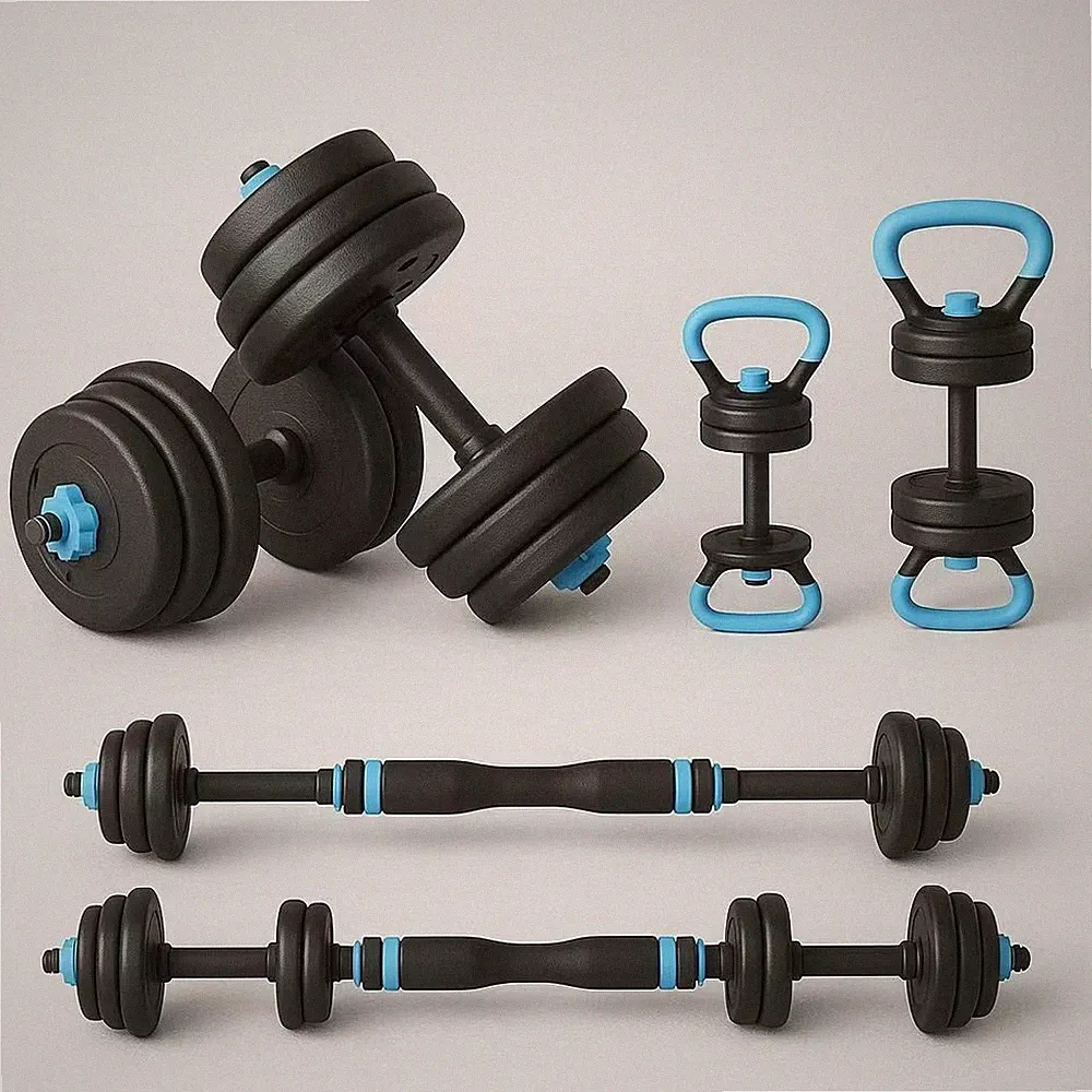 20KG 3-in-1 Adjustable Dumbbell Barbell Kettlebell Set Blue/Black Home Gym Weigh