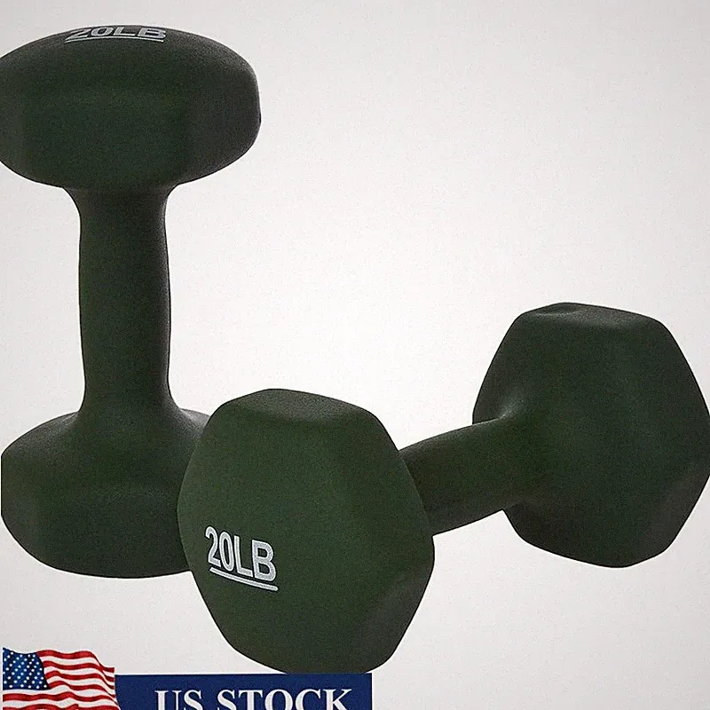 20lb Dumbbell Set of 2 Neoprene NonSlip Grip Hexagon Weight Strength Training US