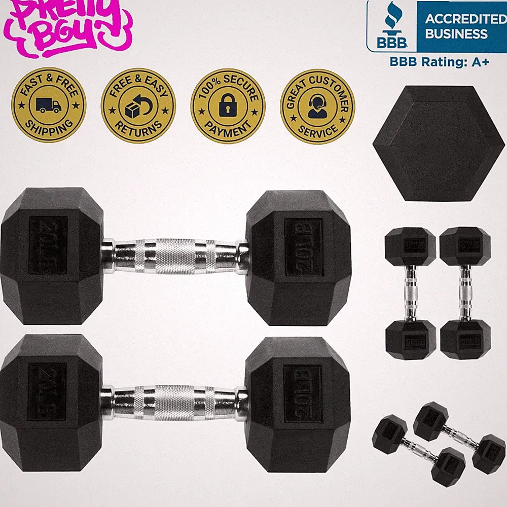 20LB Hex Dumbbells Pair - Rubber Coated Hand Weights for Ultimate Workout