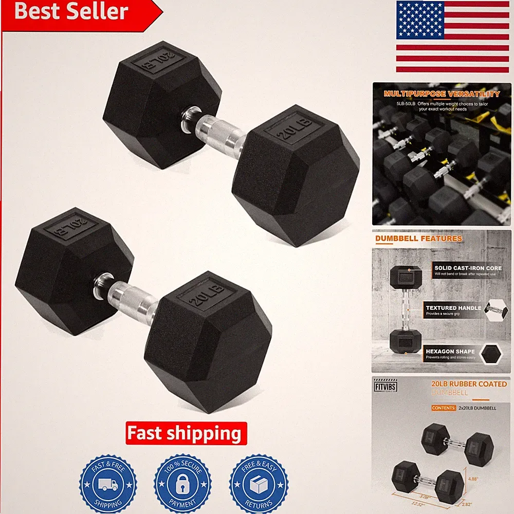 20LB Hex Dumbbells - Rubber Coated Hand Weights for Home Gym Workouts