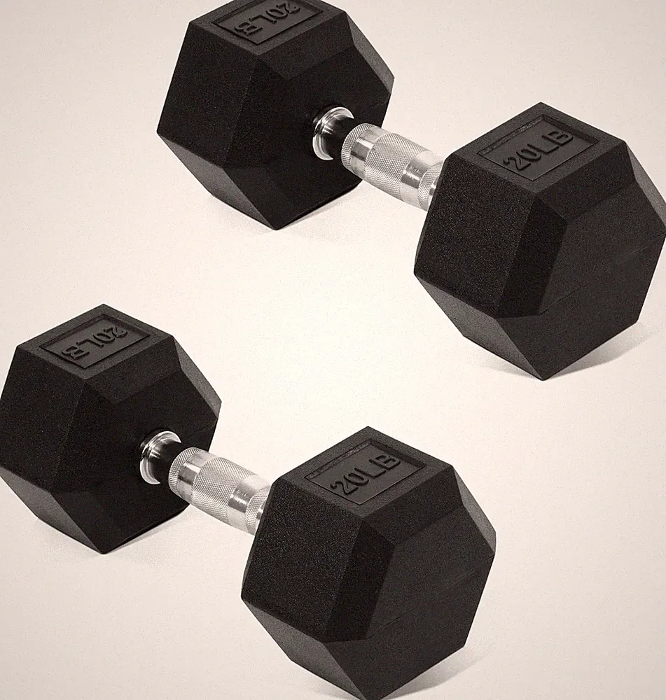 20lb Hex Dumbbells Set - Safety Encased with No-Roll Design for Easy Storage