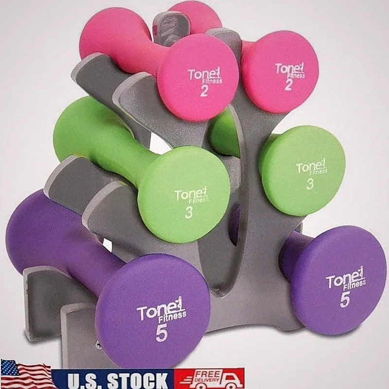 20lb Hourglass Neoprene Dumbbell Set W/ A Frame Rack Home Gym Equipment New