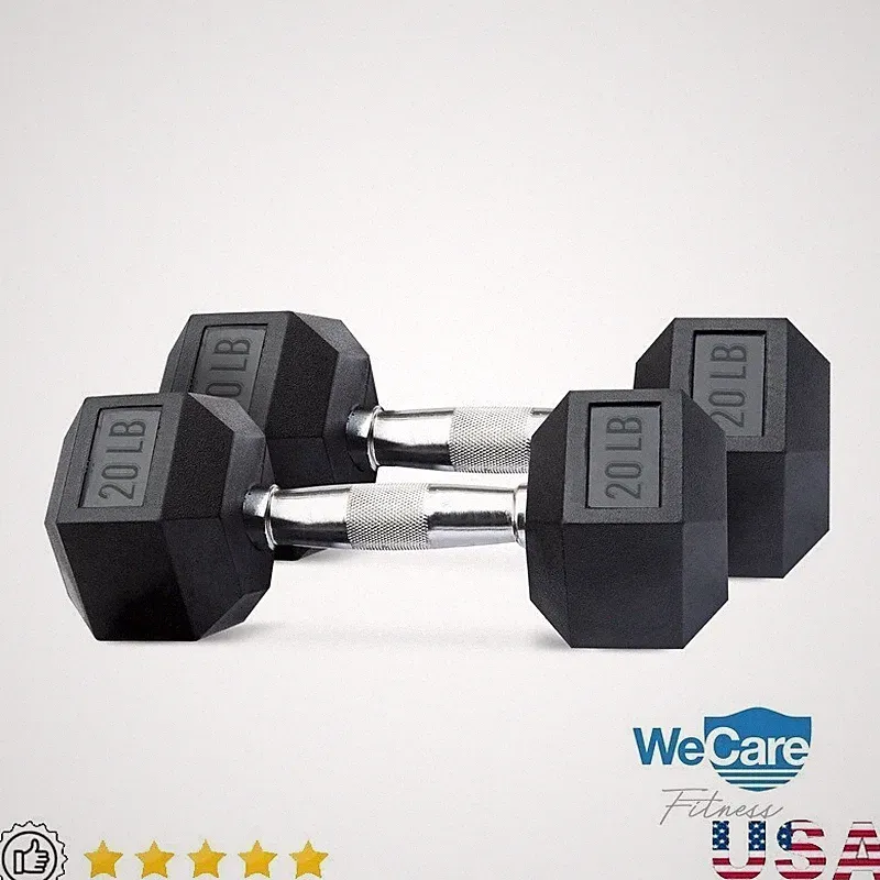 20lb Rubber Chrome Hex Dumbbells Pair Anti-Slip Ergonomic Design Indoor Training