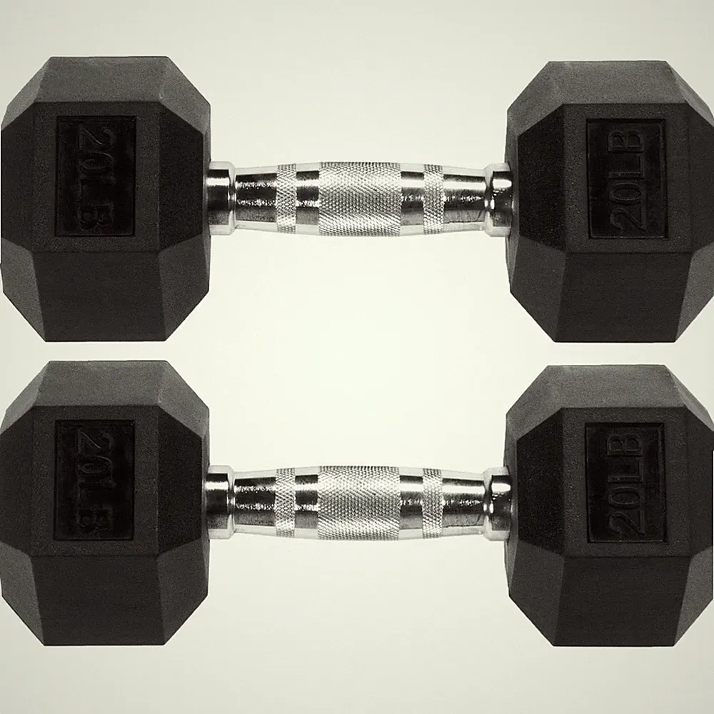 20lb Rubber Coated Hex Dumbbells - Pair