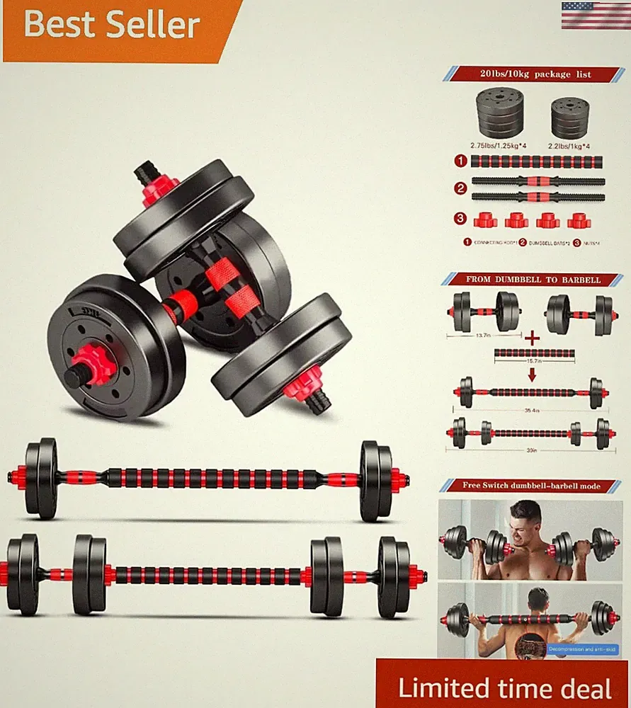 20lbs Adjustable Dumbbell Set – Non-Slip, Ergonomic Design for Safe Training