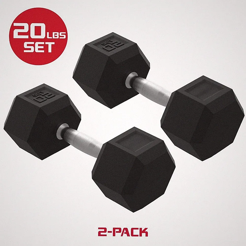 20lbs Rubber Hex Dumbbell Set – Solid Steel Handles, Durable Rubber Coating