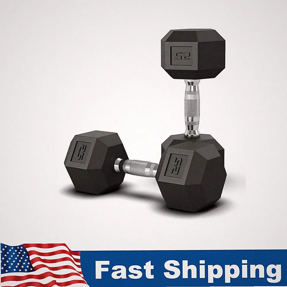 25-50LB Rubber Hex Dumbbell Set – Solid Steel Handles, Durable Rubber Coating
