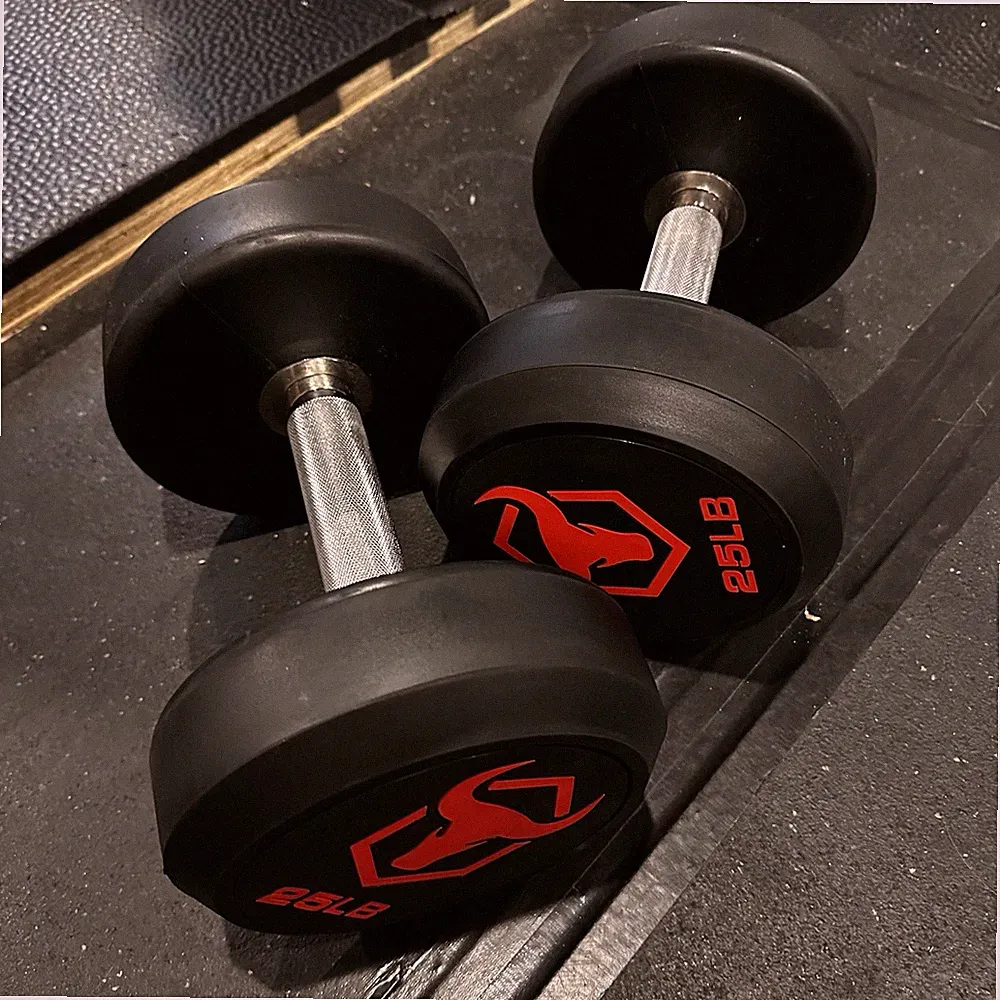 25 lb Dumbbells Pair Knurled Handles Rubber Commercial Iron Bull Strength